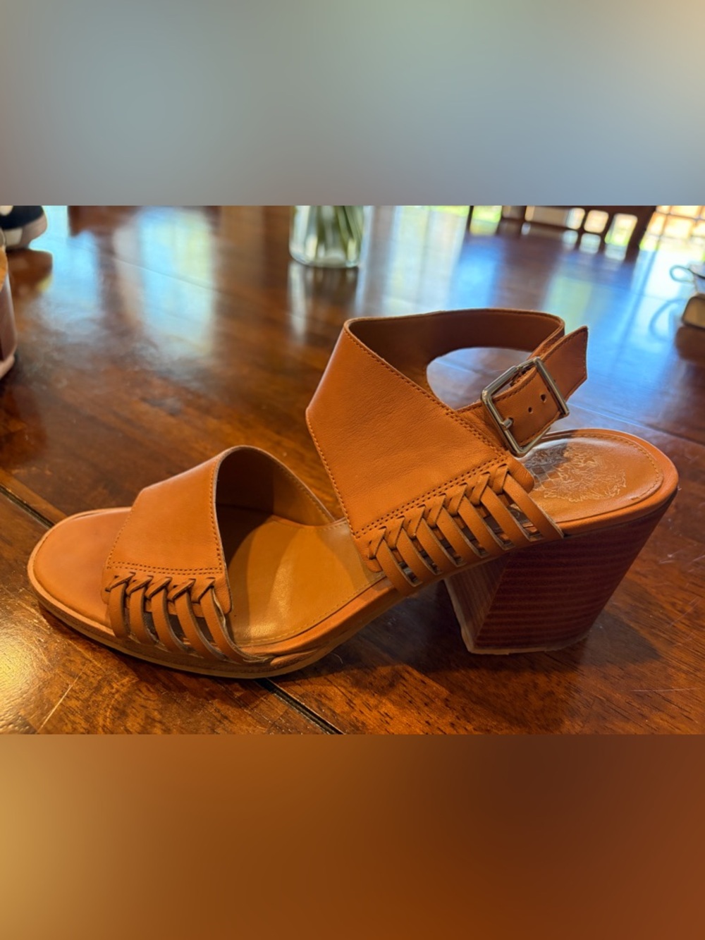 Vince Camuto Karmelo Block Heel Leather Sandal, Tan, 8.5 - Picture 2 of 9